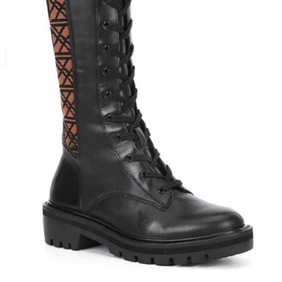 Antonio Melani Boots Women's Size 6 Black Logo Print Tall Combat Lug Sole - Picture 3 of 15